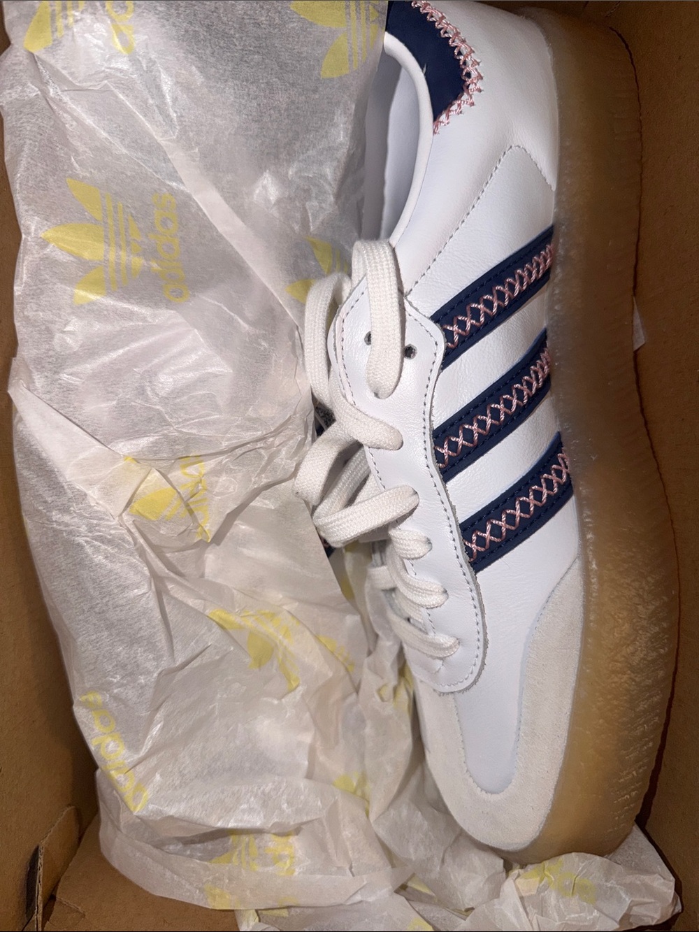 adidas White Navy Pink-Accented Low-Profile Sneaker
